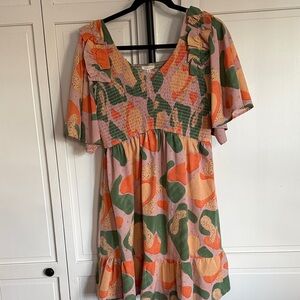 EUC JODIFL M Smocked Top Babydoll Dress with Flutter Sleeves